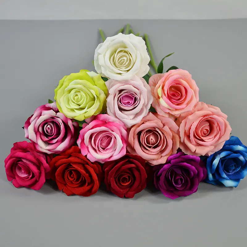 Hot Selling Real Touch Artificial Flower Single Stem Velvet Rose White Rose Flower for Wedding Decoration Christmas Decorative