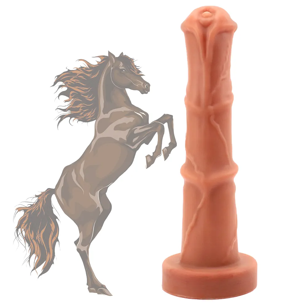 Simulasi kuda terinspirasi penis realistis tekstur dan desain, silikon untuk keamanan tubuh, cangkir pengisap dasar untuk hands-free