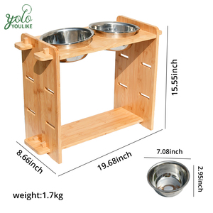 YOULIKE Comedero Elevado Ajustable <span class=keywords><strong>en</strong></span> Altura, Soporte <span class=keywords><strong>de</strong></span> Bambú con Dos Tazones <span class=keywords><strong>de</strong></span> Acero Inoxidable para Perros y Gatos, Estante para Alimentación <span class=keywords><strong>de</strong></span> Mascotas - Product Image 2