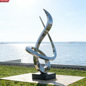 Sculpture abstraite moderne en acier inoxydable poli miroir YOUFINE pour jardin - Product Image 2