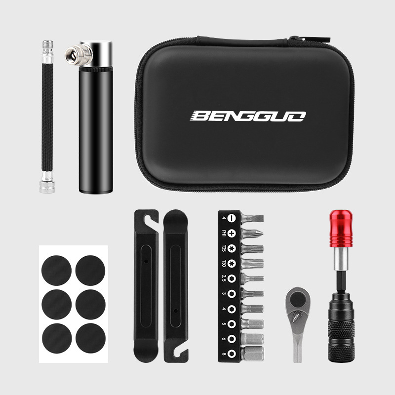 Ratchet wrench kit, tire patch kit, 1042 portable pump