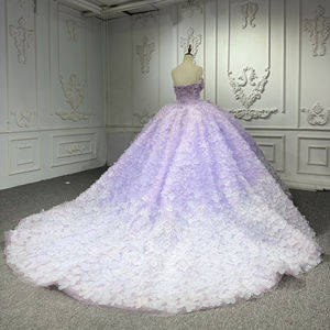 Robe de bal Jancember 6902 Lilac Ombre, sans bretelles, pour Quinceañera, avec pétales de fleurs 3D, tulle scintillant - Product Image 3