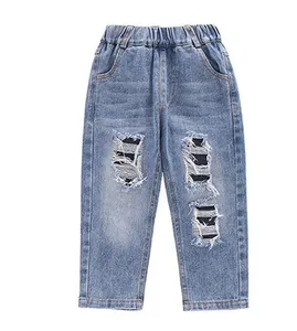 Kids Straight Ripped Jeans Boys And Girls Casual Denim Pants For Spring and Autumn