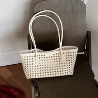 Sac fourre-tout en cuir PU tressé, 7 couleurs, lot de 2, couleur bonbon, grande capacité, sac à bandoulière ajouré, sac à main de plage pour femme