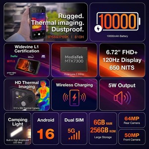 AGM X7 Pro |   Smartphone robuste à imagerie thermique |   Résolution thermique 512×384 |   6 Go + 256 Go |   Batterie 10000mAh |   IP68/IP69K eSIM - Product Image 2