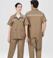 Chemises de travail en polyester à manches courtes multi-poches personnalisées en gros, pantalons cargo pour les travailleurs du bâtiment unisexes
