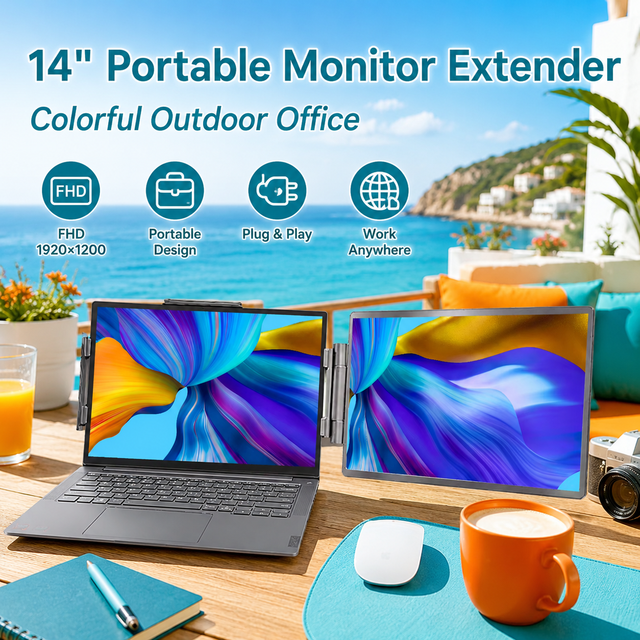 14 Inch Portable Monitor Extender PM14R 1920x1200 IPS Type-C Laptop Dual Screen for Business Travel