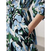 Robe longue d'été élégante pour femme, 100% soie de mûrier crêpe, antistatique, imprimé floral, col rond, manches courtes, coupe trapèze