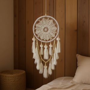 Atrapasueños de Encaje Blanco con Borlas para Colgar en la Pared, 21 cm, Adorno Decorativo para el Hogar - Product Image 2