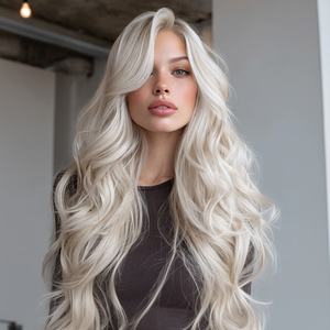 Yeni Ong beyaz altın kıvırcık saç sentetik dantel peruk 13x3 vücut dalga tarzı 150% yoğunluk açık kahverengi dantel çok rol yapma SM9224M - Product Image 1