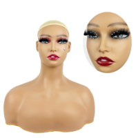 Grande Tête de Mannequin Femme Réaliste pour Présentation de Perruques Cheveux Humains Bouclés, Support de Perruque et Bandeau