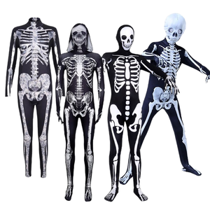 Costume d'<span class=keywords><strong>Halloween</strong></span> Crâne de Fantôme Effrayant à Capuche Sexy à Manches Longues pour Femmes, Combinaison Barboteuse Robe Inclus Enfants - Product Image 3