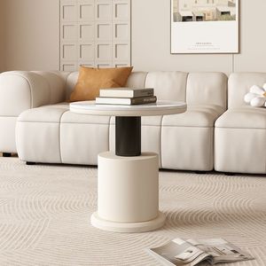 Mesa de Centro Color Crema con Tapa de Mármol, Estilo Moderno y Minimalista para Sala de Estar, Ideal para Apartamentos Pequeños - Product Image 3