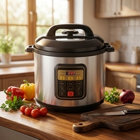Cuisinière à pression électrique GB-PC508 6L 1000W, boîtier en acier inoxydable, cuve intérieure en fer-aluminium, usage domestique, antiadhésif, protection contre la surchauffe