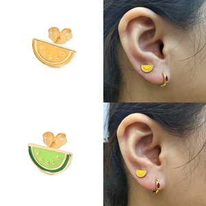 Boucles d'oreilles ROXI d'été mignonnes en émail, motif pastèque, en argent sterling 925 - Product Image 5