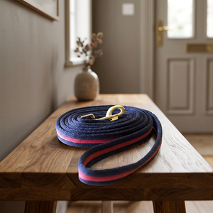 Navy Blue Nylon <b>Lead</b> <b>Rope</b> with Red Stripe and Brass Snap Hook for Horse Handling - Product Image 4