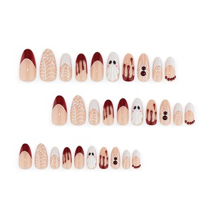 Faux ongles écologiques à presser pour Halloween, motifs goutte de sang, fantôme, toile d'araignée, style français, tendance et élégant, pour salon, DIY et fête - Product Image 3
