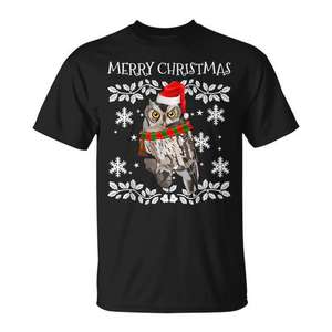 Camiseta de Navidad fea con diseño de búho peludo, color negro, unisex para adultos - Product Image 1