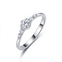 Bague en argent sterling S925 avec moissanite, motif floral, anneau fermé rond