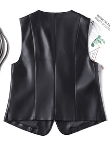 <span class=keywords><strong>Gilet</strong></span> élégant et tendance en cuir PU respirant, col en V, boutonné, uni, pour <span class=keywords><strong>costume</strong></span>, printemps-automne, veste polyvalente formelle en coton - Product Image 4