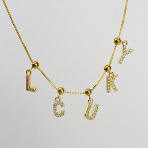 Collar y Pulsera Combinados de Moda DIY con 26 Letras Inglesas, Cadena de Eslabones Chapada en Oro con Circonitas - Aniversario - Product Image 1