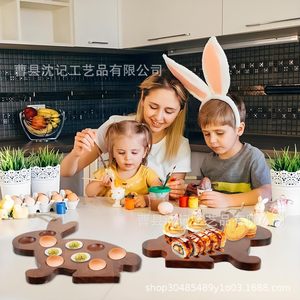 Bandeja de madera con forma de conejo, tablero de huevos de doble cara para decoración de fiestas de Pascua, uso en interiores - Product Image 1