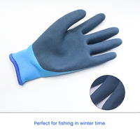 Gants de travail isolants imperméables en tissu éponge thermique enduit de latex bleu avec doublure chaude pour la pêche en hiver