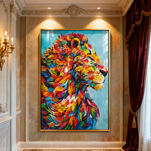 <span class=keywords><strong>Peinture</strong></span> murale LED abstraite en porcelaine de cristal avec motif lion coloré pour entrée, couloir et salon, style <span class=keywords><strong>peinture</strong></span> à l'huile simulée - Product Image 3