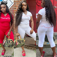 Ensemble assorti 2 pièces décontracté et tendance pour femme : Haut court à capuche zippé avec logo personnalisé Y2K et legging capri – Tenue de sport et de détente