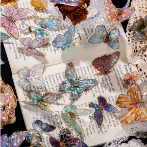 Pack d'autocollants étanches avec impression UV en PET, avec finition brillante, papillon coulant, 3D, Laser, or, DIY Décoration - Product Image 2