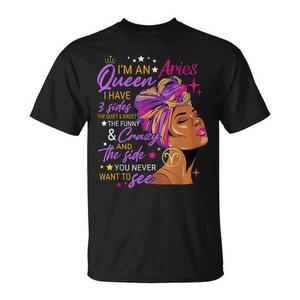 T-shirt avec signe du zodiaque Aries Queen 3 Sides, cadeau d'anniversaire pour femme - Product Image 1