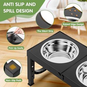 Elevado <span class=keywords><strong>Dog</strong></span> Bowl Suporte 5 Heights Ajustável 9/11/12/14in Preto Pet Alimentador Estação Prato para Cães de Raça Grande/Médio 1L Tigela - Product Image 4