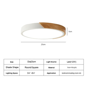 Plafonnier LED blanc en bois de style nordique, luminaire moderne en acrylique rond pour la décoration intérieure de la chambre, 12W - Product Image 6
