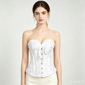 <span class=keywords><strong>Corset</strong></span> bustier sans bretelles en tissu jacquard avec bordure à volants et fermeture à agrafes sur le devant, idéal pour les soirées, les cosplay et les fêtes - Product Image 5