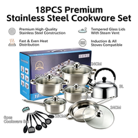 Ensemble de 18 ustensiles de cuisine haut de gamme en acier inoxydable avec bouilloire et ustensiles en nylon, compatible induction, casseroles et poêles, pour la cuisine