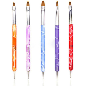 Ensemble de pinceaux à ongles en acrylique double usage, à double tête, avec virole sertie, applicateur de strass, pointe plate, stylo à gel de photothérapie - Product Image 1
