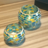 Décoration Diwali en gros, petits bougeoirs, bleu ciel, étoile de mer, mosaïque de verre, pot à bougie pour décoration intérieure