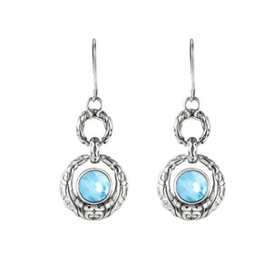 Pendientes de Larimar Redondos de Piedras Preciosas Naturales, Pendientes Colgantes Antiguos de Plata de Ley para Regalo - Product Image 1