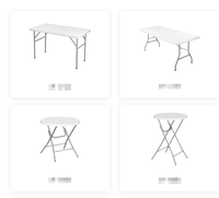 Ensemble de table et chaises pliantes carrées portables d'extérieur - Longueur 6 pieds, design moderne en plastique blanc, hauteur réglable, pour usage hôtelier