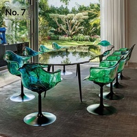 Chaise Pétale de Luxe Designer Haut de Gamme, Chaise de Salle à Manger en Résine Transparente de Style Italien, Siège Rotatif, Pieds Verts et Dorés pour Villa