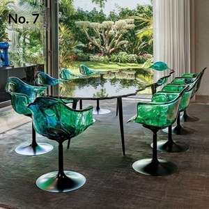 Chaise Pétale de Luxe Designer Haut de Gamme, Chaise de Salle à Manger en Résine Transparente de Style Italien, Siège Rotatif, Pieds Verts et Dorés pour Villa - Product Image 1