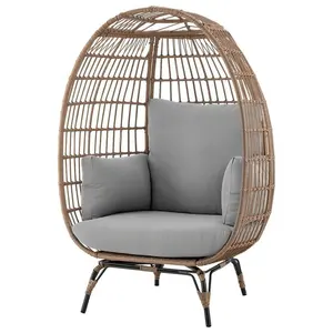 Freistehender Stahl Rattan Outdoor Egg Chair mit Kissen