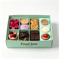 Boîte en papier pour gâteaux et biscuits, avec compartiment et espace pour sauce, idéale pour la vente en gros, les plats à emporter, les pique-niques et les repas.