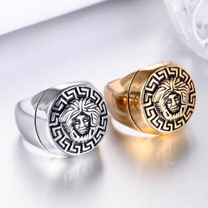 Bague Medusa de la Grèce antique en acier inoxydable plaqué or, bague unisexe hip-hop Medusa - Product Image 4