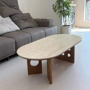 โต๊ะกาแฟหินอ่อนหรูหรา โครงเหล็กกล้าไร้สนิมสีทอง โต๊ะน้ำชาทรงวงรี เฟอร์นิเจอร์ห้องนั่งเล่น - Product Image 2