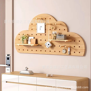 Green Bear Shape Wooden Pegboard Wall Mounted Storage <b>Rack</b> With <b>Shelves</b> For Entryway Decor And Display - Product Image 2