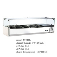 Réfrigérateur de comptoir de bar à salades commercial en acier inoxydable de 1200 L avec vitrine à 4 faces et contrôle numérique