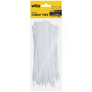 Attaches de câbles en nylon Vito 2,5x200mm 100 pièces blanches autobloquantes - Product Image 3