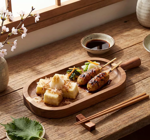 Bandeja Ovalada de Madera de Acacia con Asa, Estilo Japonés, para Sushi y Yakitori, Vajilla al por Mayor - Product Image 2