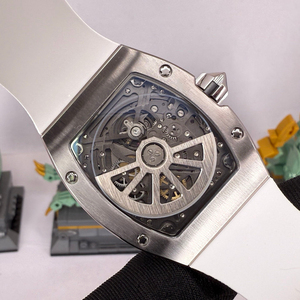 Reloj mecánico automático de lujo estilo 6701 de titanio ultrafino de 7.8 mm con esqueleto, correa de caucho en forma de barril, resistente al agua para hombre. - Product Image 6